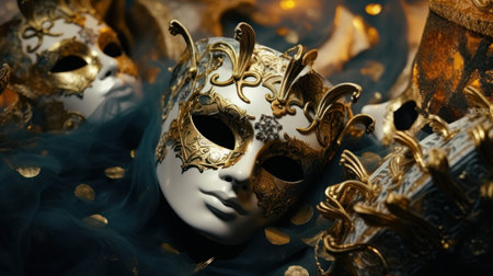 Venetian masks golden toner close-upの素材