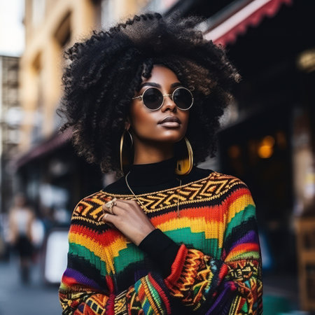 a beautiful black American woman in trendyの素材