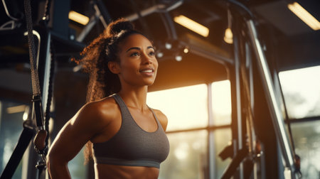 Young African Americans workout in the fitness gymの素材