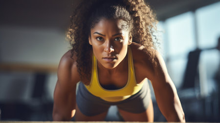 Young African Americans workout in the fitness gymの素材