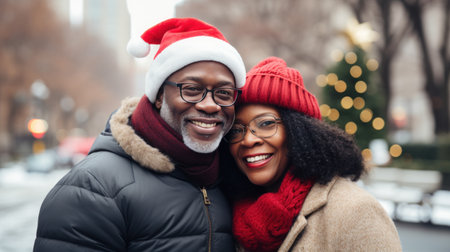 African American mature couple sitting in a park in New York Cityの素材