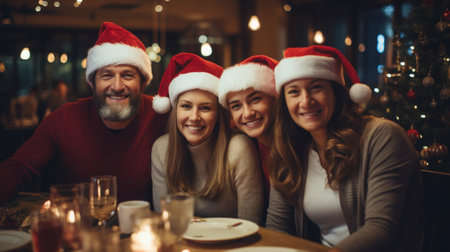 American family wearing Christmas hat celebrate Christmas dayの素材