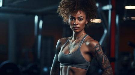 African woman, really short curly hair and tattooの素材