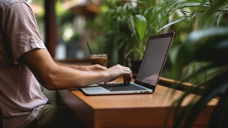 young digital nomad using the laptop working in the cafeの素材