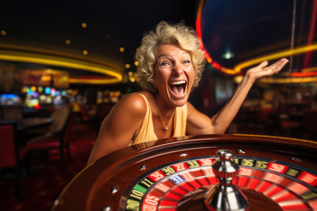Mature woman winning at the roulette wheelの素材