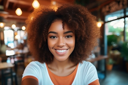 Black African young girl cheerful selfieの素材