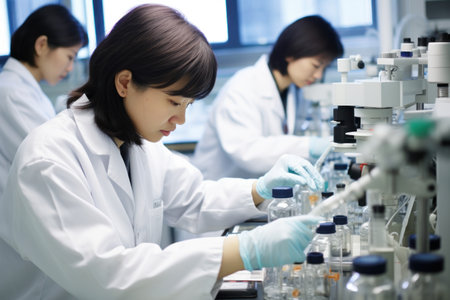 Asian engineers conducting experiments in a labの素材