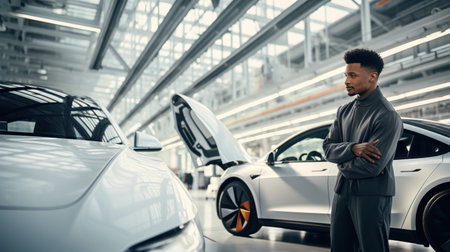 Young multiracial businessman car backgroundの素材