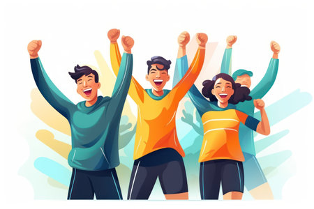 Illustration of Sport Team Celebrating After Winning a Competitionの素材