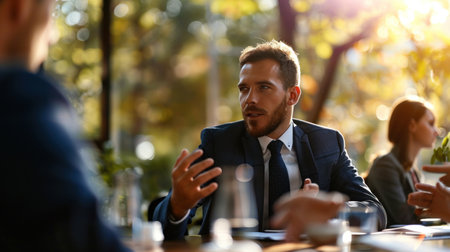 Businessman speaking during a meetingの素材