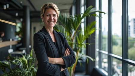 Portrait of a businesswoman standing smile in a modern officeの素材