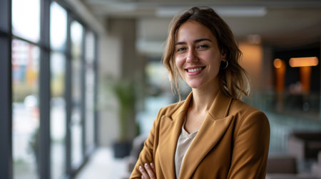 Portrait of a businesswoman standing smile in a modern officeの素材