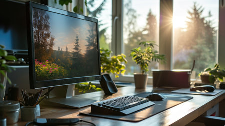 Computer PC on the desktop tech of equipment of content creatorの素材