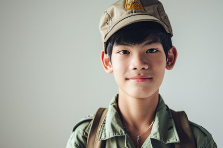 Thai boy scout portrait in studio shotの素材