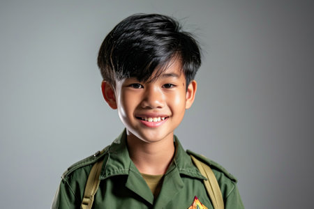 Thai boy scout portrait in studio shotの素材