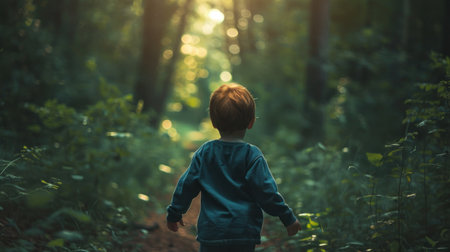 A woman connecting nature forest and freedomの素材