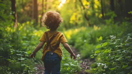 A child connecting nature forest and freedomの素材