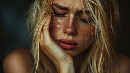 A blonde woman is sadの素材