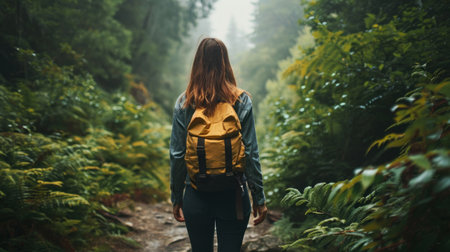 A woman connecting nature forest and freedomの素材