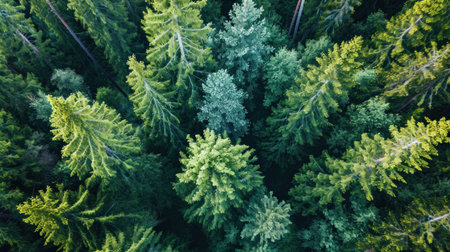 Aerial view on green pine forest,の素材