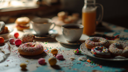 Junk food set past on the tableの素材