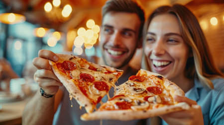 They are eating pizzaの素材