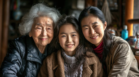 Three generations of femininity Portrait of happy grandmotherの素材