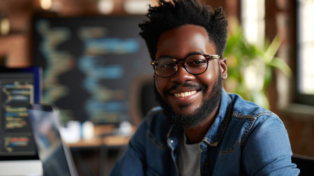 Afro programmer Dedicated to software developmentの素材