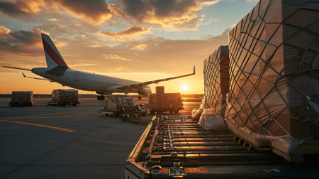 Air cargo transport by airplaneの素材