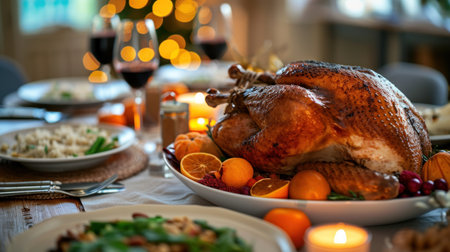 Roasted Turkey Ready to Celebrate on Thanksgiving Dayの素材