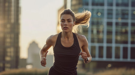 Sportswoman sprinting in the cityの素材
