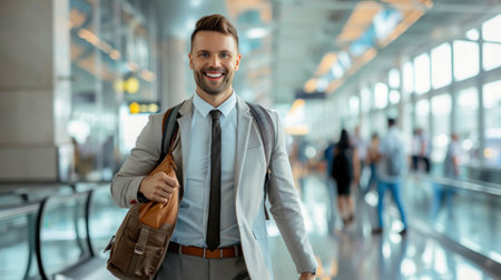 Smiling business walking in airport terminalの素材