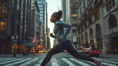 Sportswoman sprinting in the cityの素材