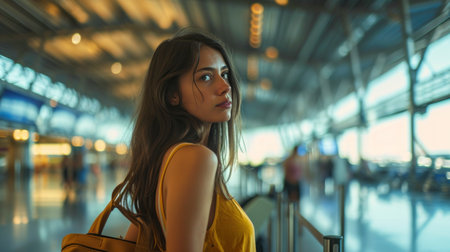 Young woman at the airportの素材