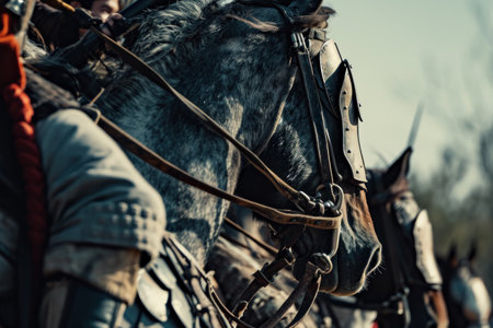 Close-up Ancient Chinese soldiers rode horses to lead troops in warの素材