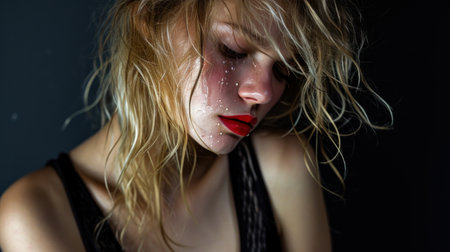 A blonde woman is sadの素材