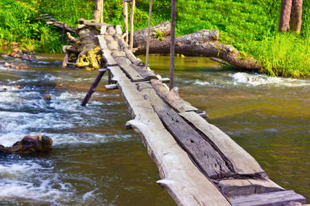 Native bridge made of bamboo and woodの写真素材