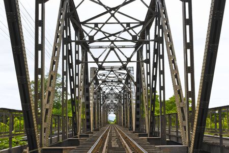 Railway bridge made of solid steel blackの写真素材