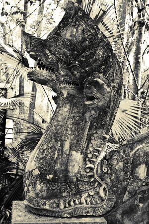 Fairy tale snake in traditional Thai art black and whiteの写真素材