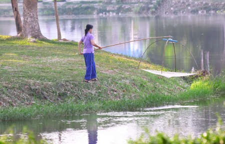 Traditional fishing method in Thailandの写真素材