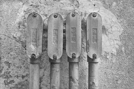 Electric wire junction black and white    の写真素材