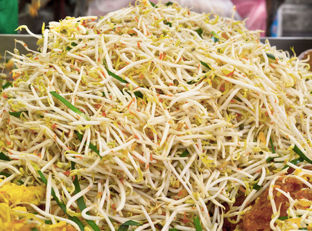 Stir fry bean sprout in pan            の写真素材