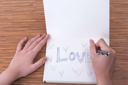 writing on bookの写真素材