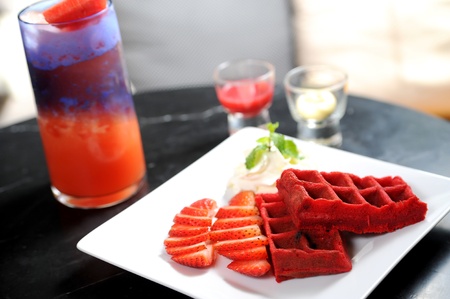 waffles with strawberryの写真素材