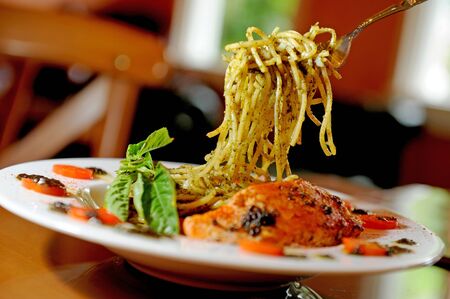 spaghetti salmonの写真素材