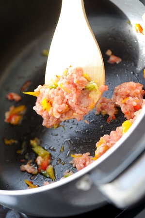 Pork grinds raw food in panの写真素材