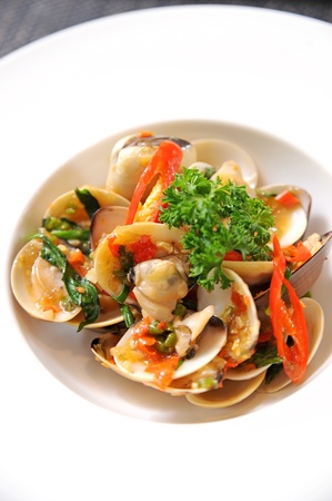 Clams in Chili pasteの写真素材