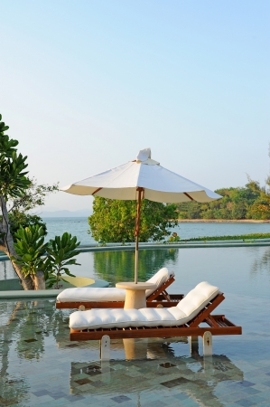 tropical swimming pool near the beachの写真素材