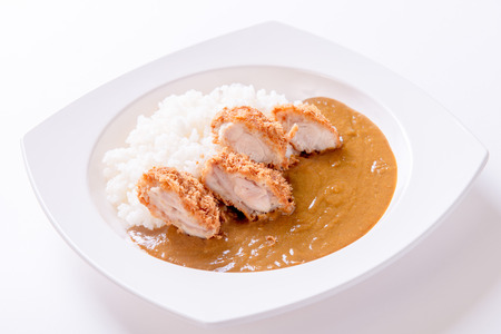 Curry rice with fried chickenの写真素材