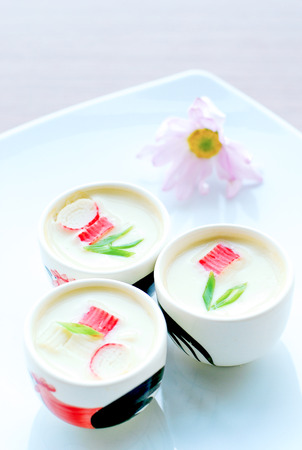 steamed egg with crab sticksの写真素材